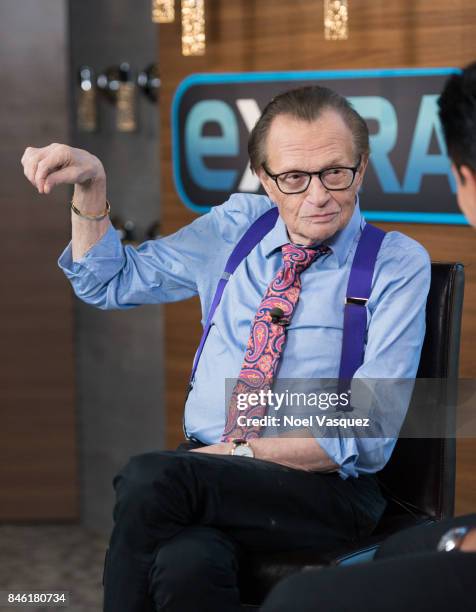 Larry King visits "Extra" at Universal Studios Hollywood on September 12, 2017 in Universal City, California.