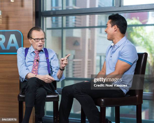 Larry King and Mario Lopez visit "Extra" at Universal Studios Hollywood on September 12, 2017 in Universal City, California.