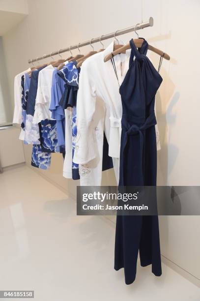 Clothes are seen backstage at the Josie Natori presentation during New York Fashion Week on September 12, 2017 in New York City.
