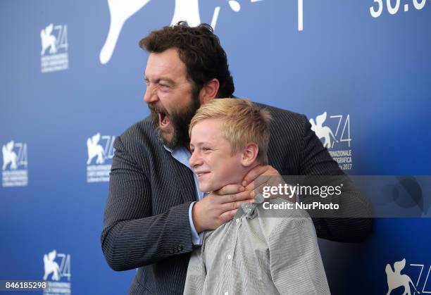 Venice, Italy. 08 September, 2017. Denis Menochet and Thomas Gioria attends the photocall of the movie 'Jusqu' la Garde' presented in competition at...