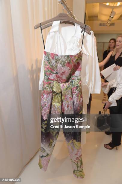 Clothes are seen backstage at the Josie Natori presentation during New York Fashion Week on September 12, 2017 in New York City.