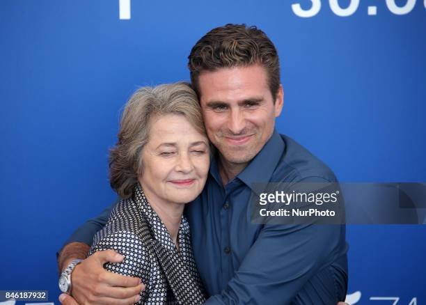 Venice, Italy. 08 September, 2017. Charlotte Rampling and Andrea Pallaoro attend the photocall of the movie 'Hannah' presented in competition at the...