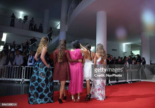 Venice, Italy. 07 September, 2017: Ophelie Bau, Mel Einda El Asfour, Hafsia Herzi, Lou Luttiau and Alexia Chardard walks the red carpet ahead of the...