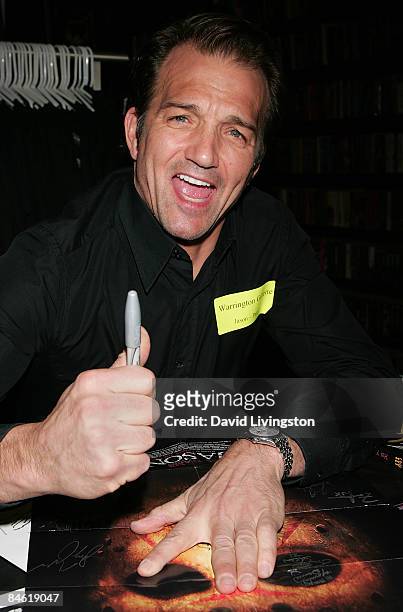 Actor Warrington Gillette attends Anchor Bay Entertainment's Jason Voorhees reunion at Dark Delicacies Bookstore on February 3, 2009 in Burbank,...