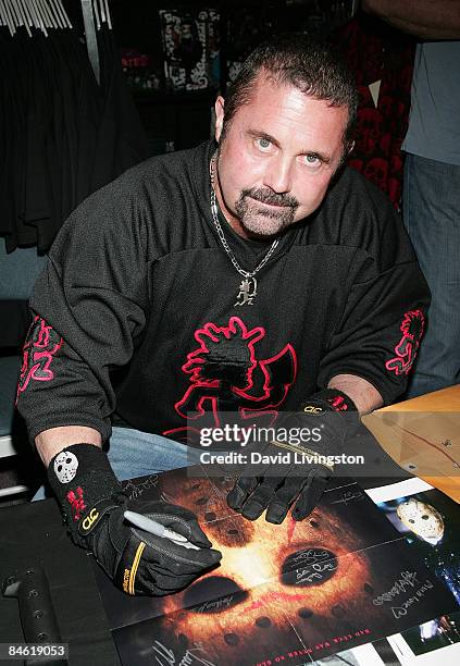 Actor Kane Hodder attends Anchor Bay Entertainment's Jason Voorhees reunion at Dark Delicacies Bookstore on February 3, 2009 in Burbank, California.