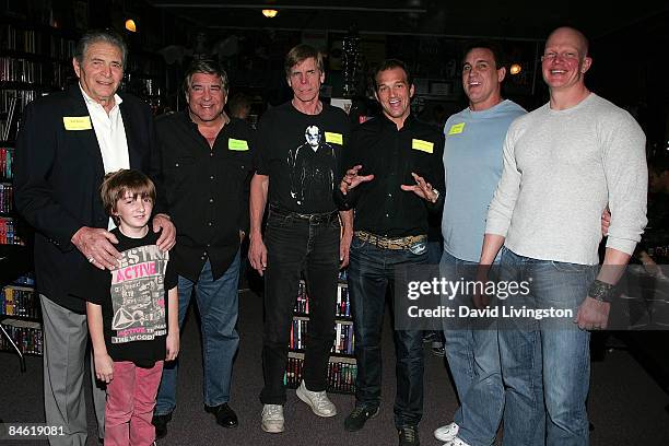 Actors Ted White, Caleb Guss, Dick Wieand, Tom Morga, Warrington Gillette, C.J. Graham and Derek Mears, all who have portrayed Jason, attend Anchor...