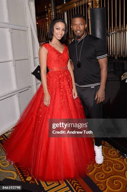 Model Corinne Foxx and Actor Jamie Foxx attend the Sherri Hill NYFW SS18 Runway Show at Gotham Hall on September 12, 2017 in New York City.