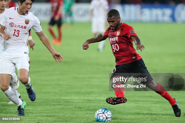 Luiz Da Conceicao Silva of Guangzhou Evergrande in action during the AFC Champions League 2017 Quarterfinals 2nd leg between Shanghai SIPG and...