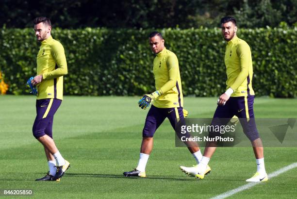 Tottenham Hotspur's Hugo Lloris, Tottenham Hotspur's Michel Vorm and Tottenham Hotspur's Paulo Gazzaniga during a Tottenham Hotspur training session...