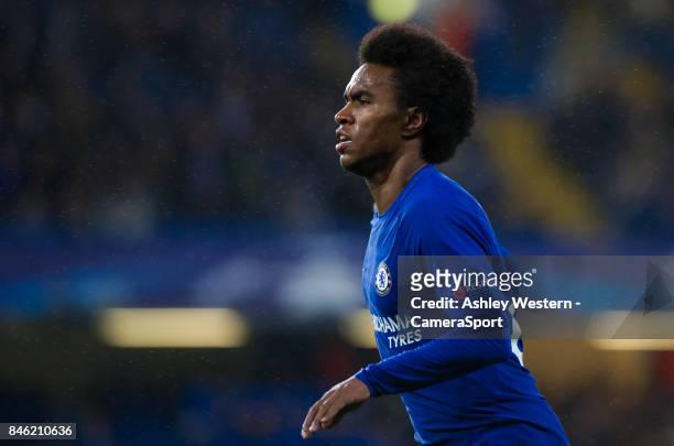 Chelsea's Willian during the UEFA Champions League group C match between Chelsea FC and Qarabag FK at Stamford Bridge on September 12, 2017 in...