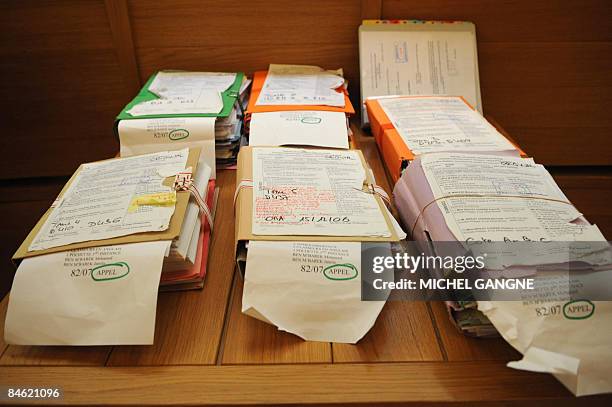 Partial view of the files taken on February 4, 2009 at Aix-en-Provence's courtouse, southern France, prior the opening of the trial in appeal of...