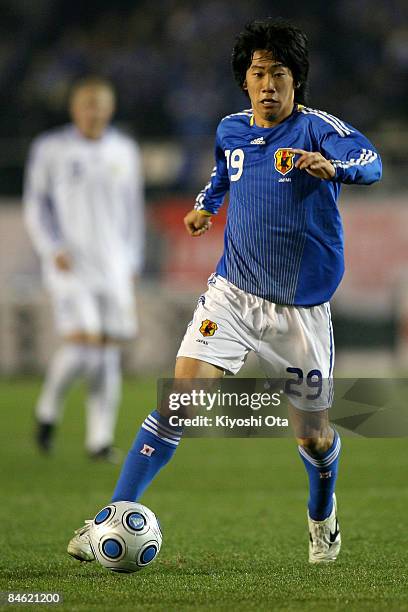 Shinji Kagawa of Japan in action during the Kirin Challenge Cup 2009 match between Japan and Finland at the National Stadium on February 4, 2009 in...