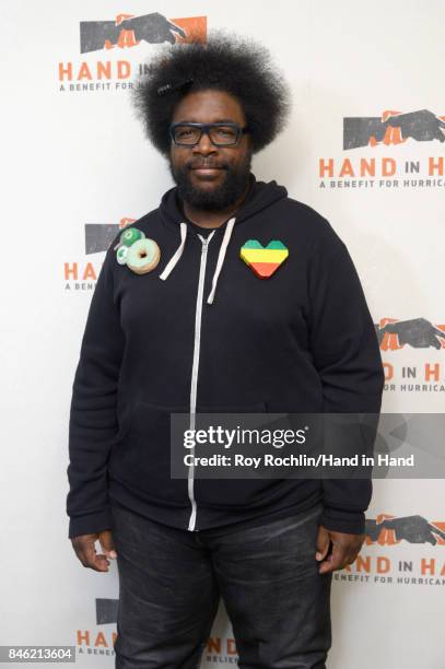 In this handout photo provided by Hand in Hand, Questlove caption at ABC News' Good Morning America Times Square Studio on September 12, 2017 in New...
