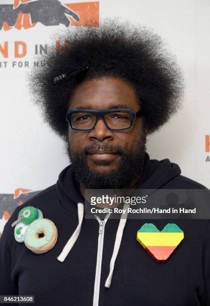 In this handout photo provided by Hand in Hand, Questlove caption at ABC News' Good Morning America Times Square Studio on September 12, 2017 in New...