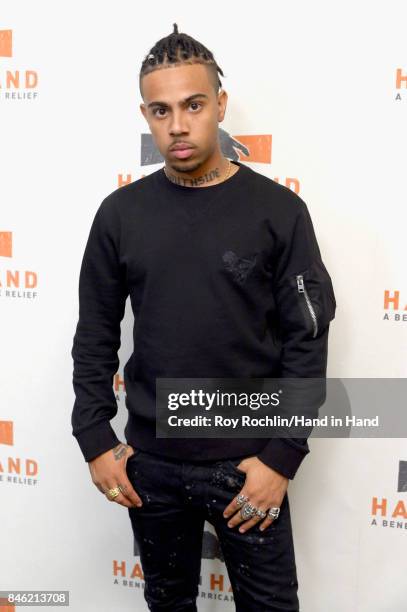 In this handout photo provided by Hand in Hand, Vic Mensa caption at ABC News' Good Morning America Times Square Studio on September 12, 2017 in New...