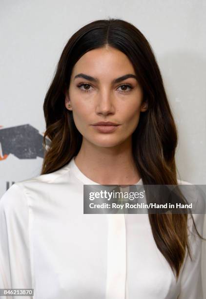 In this handout photo provided by Hand in Hand, Lily Aldridge caption at ABC News' Good Morning America Times Square Studio on September 12, 2017 in...