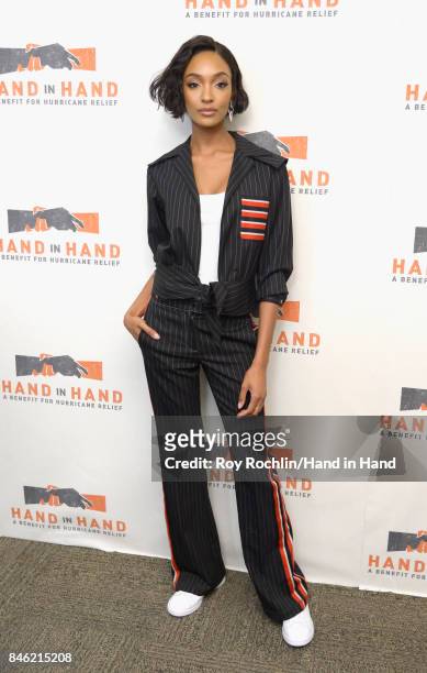 In this handout photo provided by Hand in Hand, Jourdan Dunn caption at ABC News' Good Morning America Times Square Studio on September 12, 2017 in...