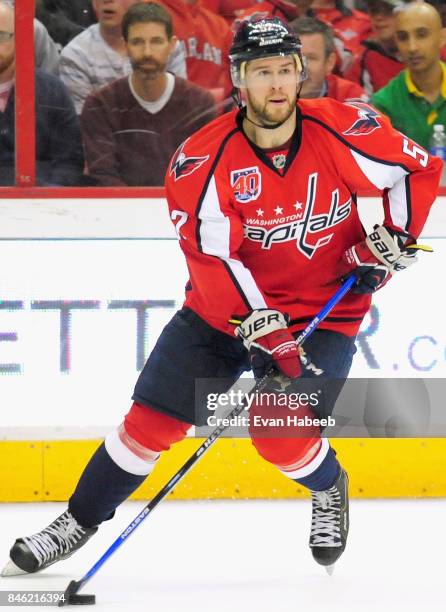 Mike Green of the Washington Capitals plays in the game against the New Jersey Devils at Verizon Center on March 26, 2015 in Washington, DC.