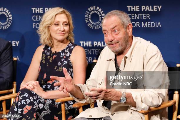 Pictured: Edie Falco, Dick Wolf at PaleyFest with the cast and producers of Law & Order True Crime: The Menendez Murders at the Paley Center in...
