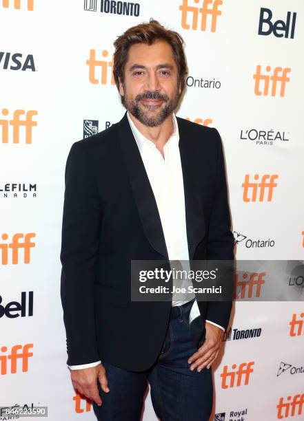 Javier Bardem attends the "Loving Pablo" premiere during the 2017 Toronto International Film Festival at Princess of Wales Theatre on September 12,...