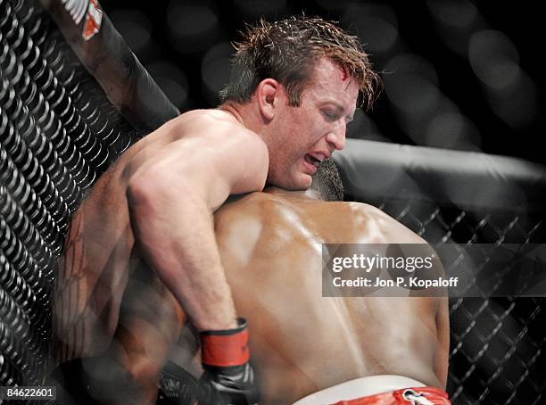 Stephan Bonnar battles Jon Jones at UFC 94 Georges St-Pierre vs. BJ Penn 2 at the MGM Grand Arena on January 31, 2009 in Las Vegas, Nevada.