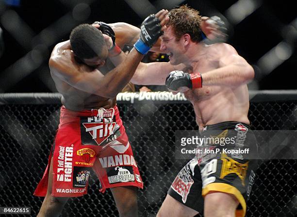 Jon Jones battles Stephan Bonnar at UFC 94 Georges St-Pierre vs. BJ Penn 2 at the MGM Grand Arena on January 31, 2009 in Las Vegas, Nevada.