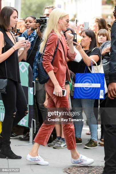Actress Poppy Delevingne leaves the "AOL Build" taping at the AOL Studios on September 12, 2017 in New York City.
