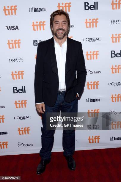 Javier Bardem attends the "Loving Pablo" premiere during the 2017 Toronto International Film Festival at Princess of Wales Theatre on September 12,...
