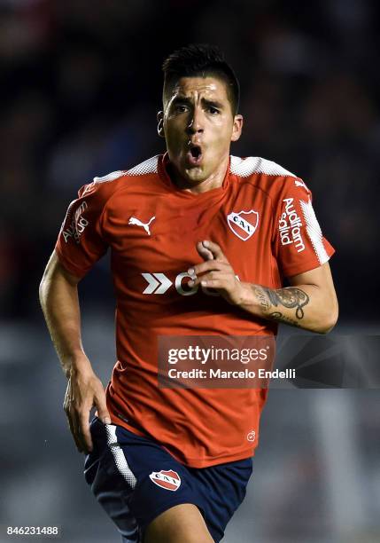 Leandro Fernandez of Independiente celebrates after scoring the first goal of his team during a second leg match between Independiente and Atletico...