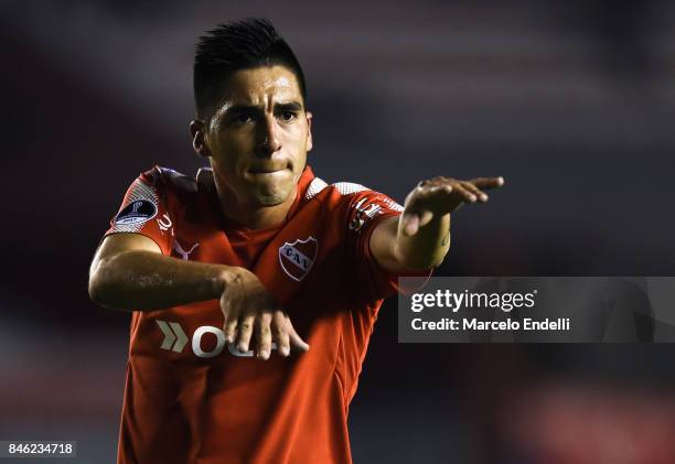 Leandro Fernandez of Independiente celebrates after scoring the first goal of his team during a second leg match between Independiente and Atletico...