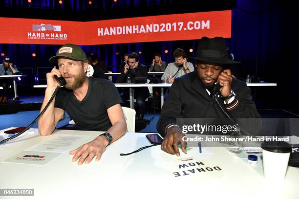 In this handout photo provided by Hand in Hand, Dierks Bentley and P.K. Subban attend Hand in Hand: A Benefit for Hurricane Relief at the Grand Ole...