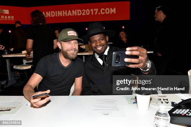 In this handout photo provided by Hand in Hand, Dierks Bentley and P.K. Subban attend Hand in Hand: A Benefit for Hurricane Relief at the Grand Ole...