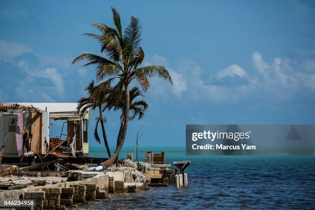 Trailer homes at the Sea Breeze trailer park are destroyed in the path of Hurricane Irma, in Islamorada, Florida Keys, on Sept. 12, 2017.