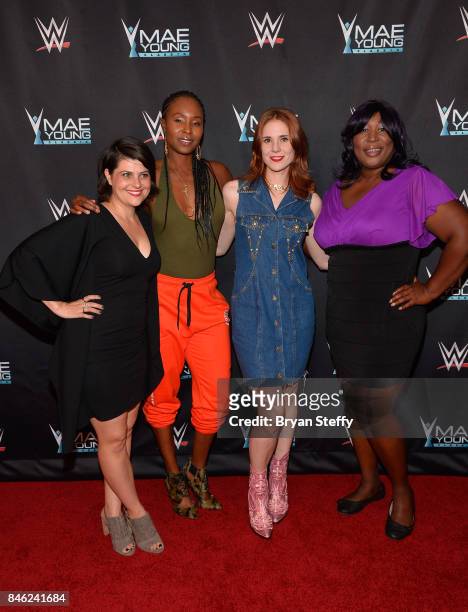 Actresses Rebekka Johnson, Sydelle Noel, Kate Nash and Kia Stevens of the television series 'GLOW' appears on the red carpet of the WWE Mae Young...