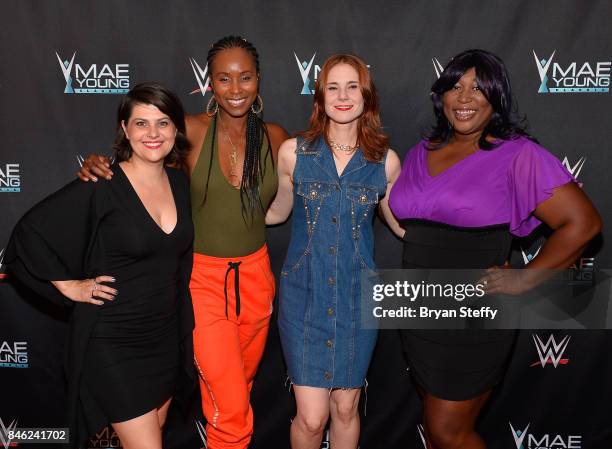 Actresses Rebekka Johnson, Sydelle Noel, Kate Nash and Kia Stevens of the television series 'GLOW' appears on the red carpet of the WWE Mae Young...