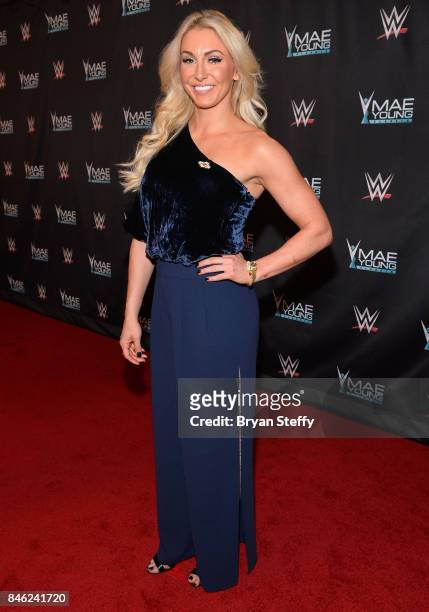 Superstar Charlotte Flair appears on the red carpet of the WWE Mae Young Classic on September 12, 2017 in Las Vegas, Nevada.