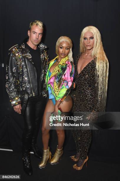 David Blond, Teyana Taylor and Phillipe Blond pose backstage for The Blonds fashion show during New York Fashion Week: The Shows at Gallery 1,...