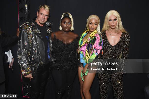 David Blond, Danielle Brooks, Teyana Taylor and Phillipe Blond poses backstage for The Blonds fashion show during New York Fashion Week: The Shows at...