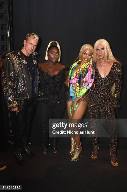 David Blond, Danielle Brooks, Teyana Taylor and Phillipe Blond poses backstage for The Blonds fashion show during New York Fashion Week: The Shows at...