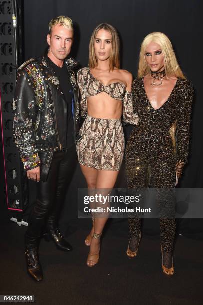 David Blond, Carmen Carrera and Phillipe Blond pose backstage for The Blonds fashion show during New York Fashion Week: The Shows at Gallery 1,...