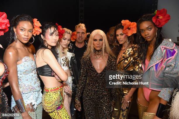 David Blond and Phillipe Blond pose with models backstage for The Blonds fashion show during New York Fashion Week: The Shows at Gallery 1, Skylight...