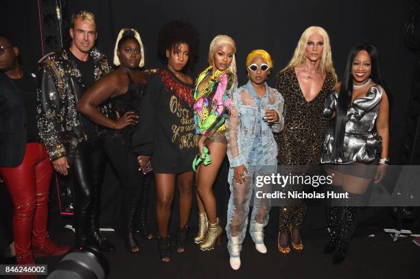 David Blond, Danielle Brooks, Teyana Taylor, Dej Loaf, Phillipe Blond and Trina pose backstage at The Blonds fashion show during New York Fashion...