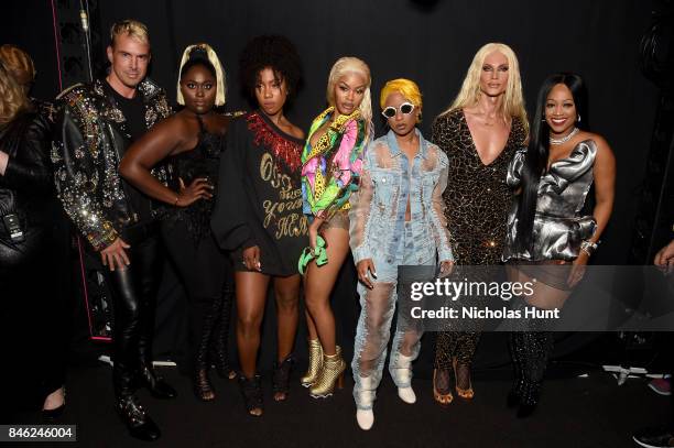 David Blond, Danielle Brooks, Teyana Taylor, Dej Loaf, Phillipe Blond and Trina pose backstage at The Blonds fashion show during New York Fashion...