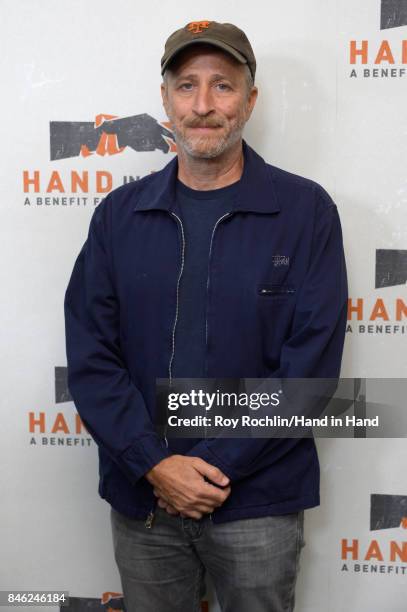 In this handout photo provided by Hand in Hand, Jon Stewart caption at ABC News' Good Morning America Times Square Studio on September 12, 2017 in...