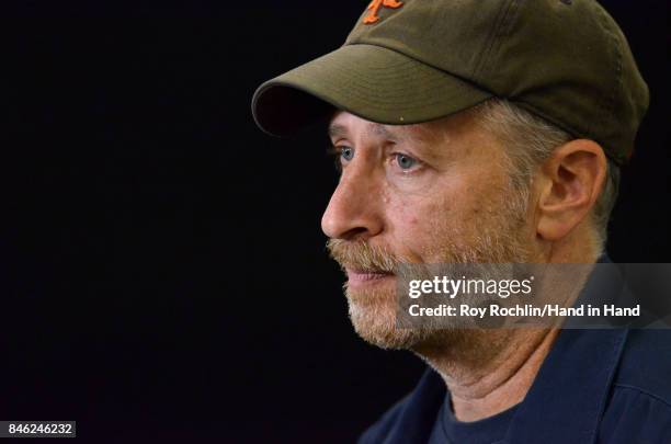 In this handout photo provided by Hand in Hand, Jon Stewart caption at ABC News' Good Morning America Times Square Studio on September 12, 2017 in...