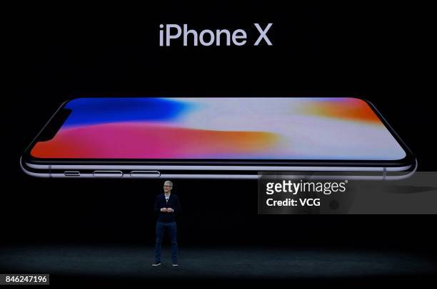 Apple CEO Tim Cook introduces iPhone X during the Apple launch event on September 12, 2017 in Cupertino,California. Apple Inc. Unveiled its new...