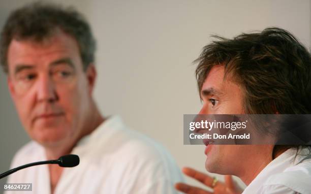 Jeremy Clarkson and Richard Hammond answer questions during a press conference for `Top Gear Live` in the Rocks on February 4, 2009 in Sydney,...