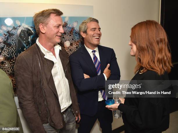 In this handout photo provided by Hand in Hand, Daniel Craig, Andy Cohen and Julianne Moore caption at ABC News' Good Morning America Times Square...