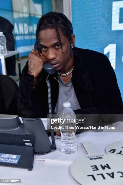 In this handout photo provided by Hand in Hand, Travis Scott caption at ABC News' Good Morning America Times Square Studio on September 12, 2017 in...