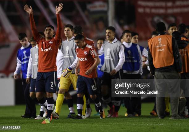 Alan Franco of Independiente celebrates after winning the second leg match between Independiente and Atletico Tucuman as part of round of 16 of Copa...